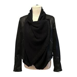 Free People Drape Front Moto Jacket Vegan Leather Black Size 4
